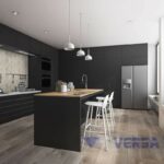 3d rendering black modern dining bar in kitchen